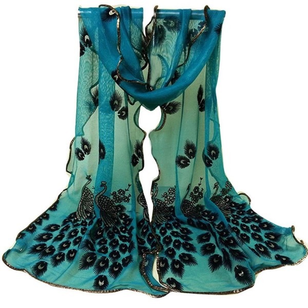 Rumas Women Peacock Flower Embroidered Scarf Long Soft Wrap Shawl - Green - CI12MO8KO6R