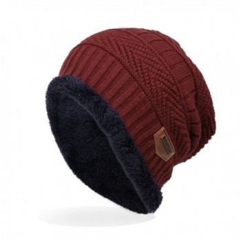 Ensnovo Mens Winter Beanies Hat Soft Lined Thick Wool Knit Skull Cap - Wine Red - CG12O1DLXME