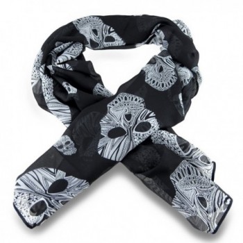 Diamond Skulls Sheer Printed Fashion Scarf 58 x 45 in. - Black - CN11OU5A2MN