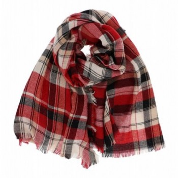 7 Seas Republic Women's Fringed Red Plaid Oblong Scarf - C21875LYGX6