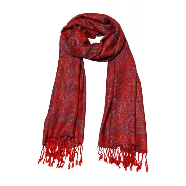 Paisley Jacquard Scarf Women's Fashion Shawl Long Soft Accent Wrap- Red/Multi - CX12MA42CR5