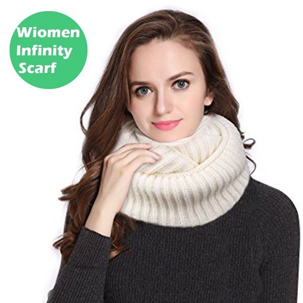 Women Infinity Scarf Circle Loop Winter Thick Knitted Scarves Fashion Soft - Flat-white - CE186YIWUZ3