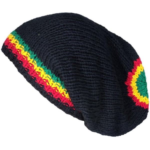 Asian Idyllica Rasta Circle Pattern Handmade Crochet Knit Beanie One Size Black - CU11DCQQTHJ