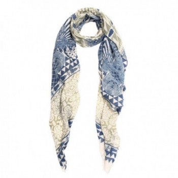 IvyFlair Vintage Floral & Geometric Print Bohemian Fashion Scarf Shawl Wrap - Olive/Blue - C712O3MJ5W8