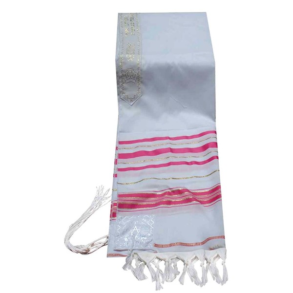 Acrylic Tallit (imitation Wool) Prayer Shawl in Fuchsia and Gold Size 18" L X 72" W - CU114ELUWMJ