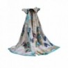 Lujuny Print Butterfly Satin Chiffon Summer Silk Scarf Shawl Wrap for Women - Beige - CZ17AZNYIEW