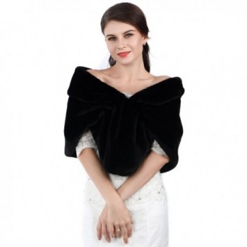 Bridalvenus Bridal Fur Wraps and Shawls with Clasp Cape for Women and Grils(Black) - CC12N25SLEN