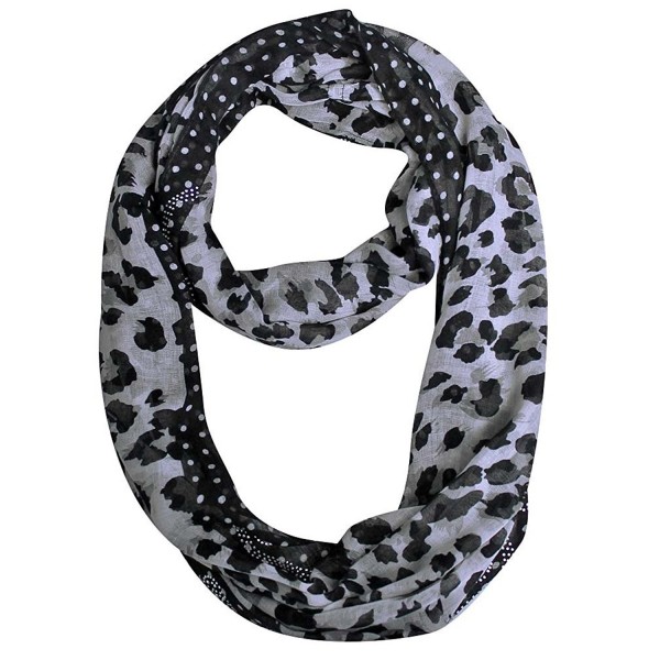 Leopard Print Infinity Scarf With Rhinestone Design - Black & White - CN11JW7QAYX