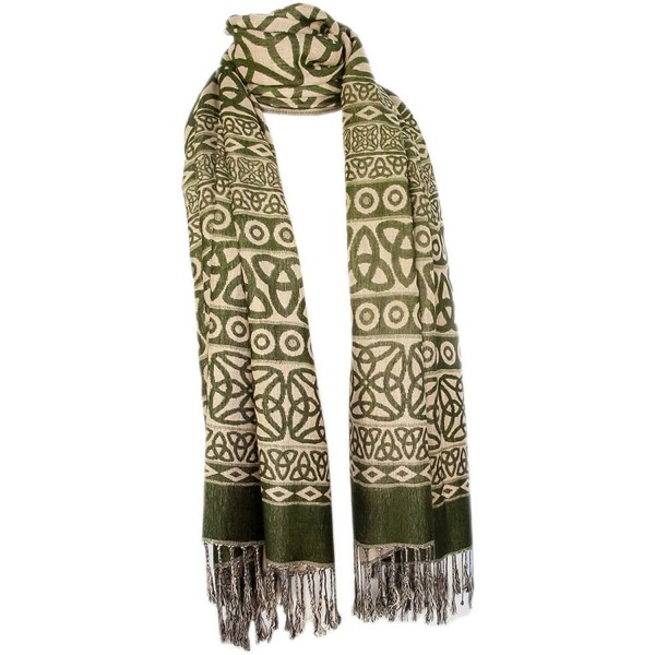 Ladies Celtic Scarf- Pashmina Wool & Silk- Dark Green - C512N4XGMCM