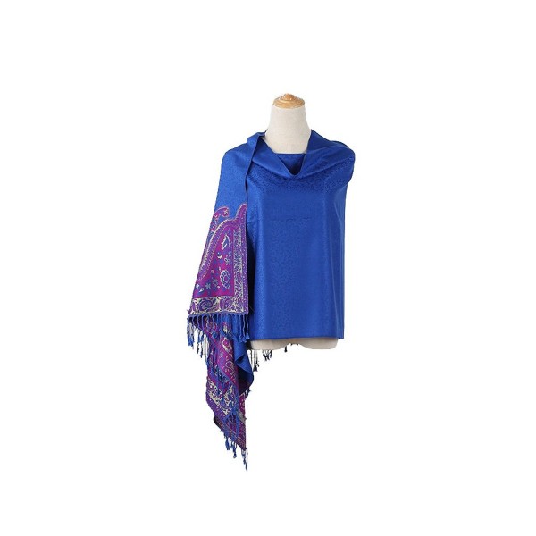 Women Paisley Pashmina Shawl Embroidery - Blue - CJ1809XKHTZ