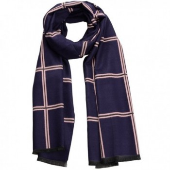 Women Warm Plaid Winter Scarf Gorgeous Blanket Wraps Cape Shawl - Square Navy Blue Pink - CC12MYA0IDG