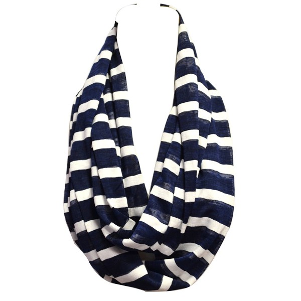 Anytime Scarf Navy Blue and White Stripes Nautical Infinity Loop Scarf Cotton - CY11D8WWHIR