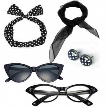 50's Costume Accessories Set Chiffon Scarf Cat Eye Glasses Bandana Tie Headband and Earrings - CC184T4HTCR