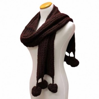 Brown Long Winter Scarf Pom Poms