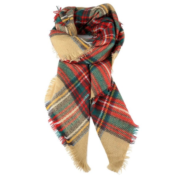 AOFU Winter Blanket Scarf Classic Tassel Plaid Scarf Warm Soft Tartan Wrap Shawl - Khaki - CT189NH9KAH