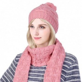 Vbiger Warm Winter Knit Hat and Scarf Set- 2-Pieces Winter Knitted Set for Men and Women - " Beige " - CG187R7W7O8