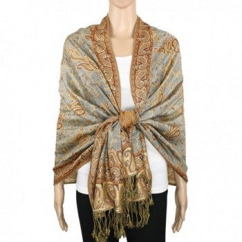 Achillea Soft Silky Reversible Paisley Pashmina Shawl Wrap Scarf w/ Fringes 80" x 28" - Grey Bronze - CC188Q8830W