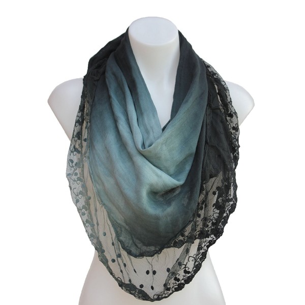 Terra Nomad Women's Vintage Inspired Ombre' Triangle Scarf with Sheer Lace Trim - Black Ombre' - CZ110FUEQ93