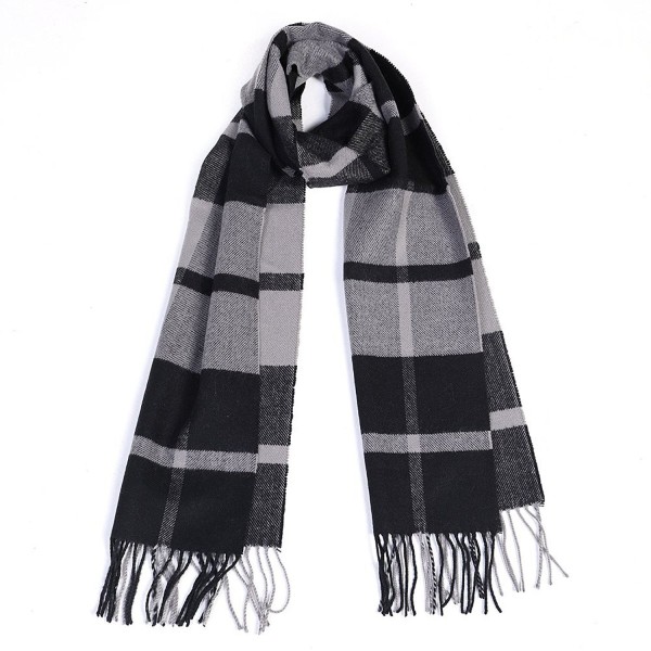 Winter Cashmere Cooling Lightweight Scarf for Women Mens Plaid Ladies Scarves - Black+grey - CB187CXY3S0