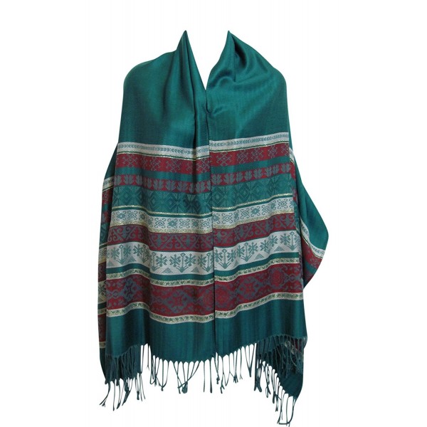 Soft Shimmering Indian Jamwar Silk Pashmina Scarf Wrap Shawl Stole - Teal - C7180D24ARR