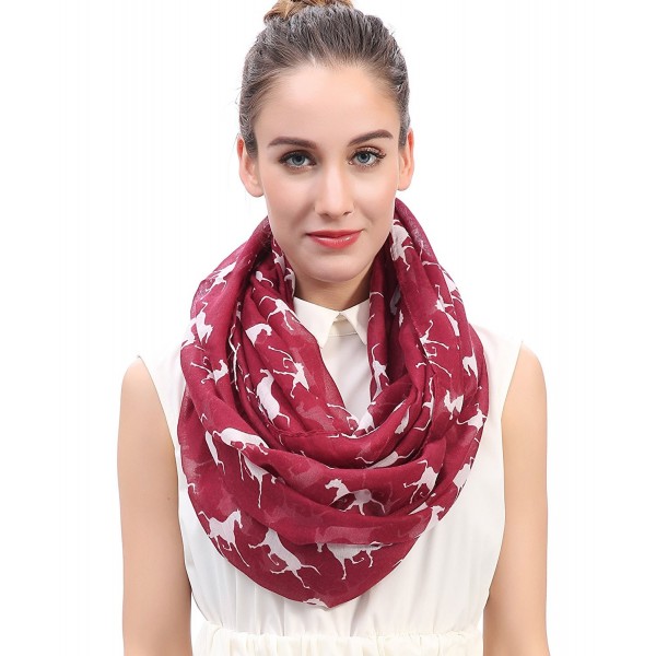 Lina & Lily Running Horses Print Women's Infinity Scarf - Dark Red/White - CT12BMJTC0X