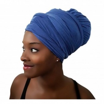 Rayna Josephine Stretch Head Wrap - Long Solid Color Turban Hair Scarf Tie - Blue Topaz - CG185DQSE2G
