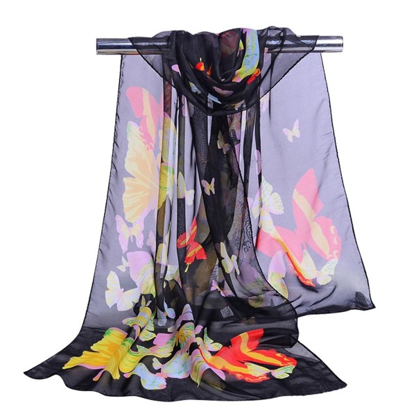 GERINLY Women Scarves Cute Butterflies Sheer Chiffon Scarf - Black - CC12N782ZVI