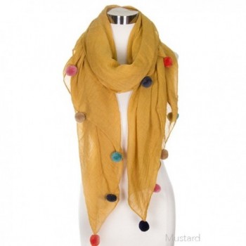 ScarvesMe Glamorous Fashion Light Weight Solid Pom Pom Oblong Scarf - Mustard - CM1856535W7