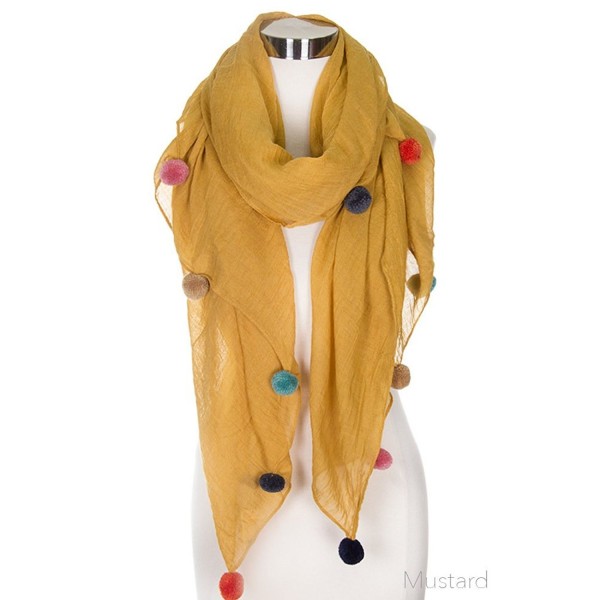 ScarvesMe Glamorous Fashion Light Weight Solid Pom Pom Oblong Scarf - Mustard - CM1856535W7