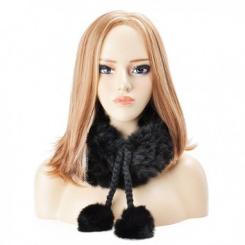 ZLYC Women Rex Rabbit Fur Two Way Use Neck Warmer Scarf Beanie Hat with Adjustable Drawstring - Black - C5125T9QG2T