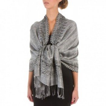 Sakkas 70 x 28-Inch Border Pattern Layered Woven Pashmina Shawl Scarf Wrap Stole - Black White - CO113KBDXT3