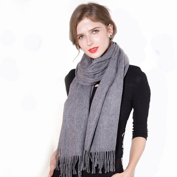 Zegailian Women Wraps Winter Warm Cashmere Imitation Solid Color Fashion Scarves - Dark Gray - CZ186XMTYR9