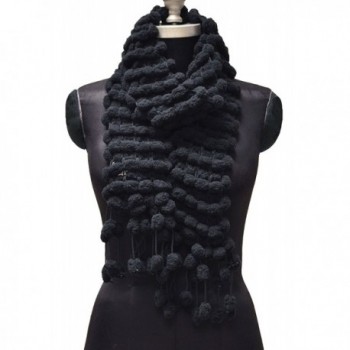 Women's 'Scarf' Chenille Pompom Scarf - Black - CM185XK232G