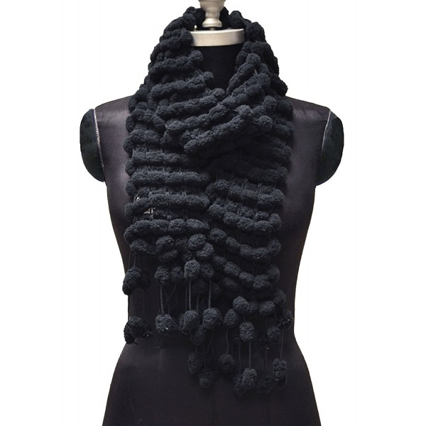 Women's 'Scarf' Chenille Pompom Scarf - Black - CM185XK232G