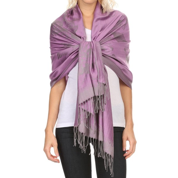 Sakkas Afreda Floral Paisley Scalloped Border Pashmina/ Shawl/ Wrap/ Stole - Lavendar Grey - CG12FAFLSLF