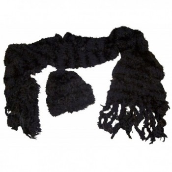 N'Ice Caps Womens Fancy Feather Yarn Hat And Scarf Accessory Set - Black - CU124NDYQRT