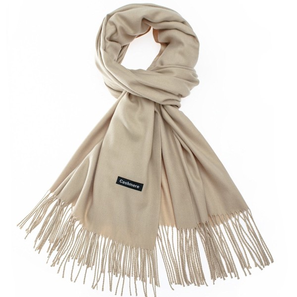 Sapp Large Soft Silky Pashmina Shawl Wraps Fringes Scarf in Solid Colors - Champagne - CJ186IDNYDX