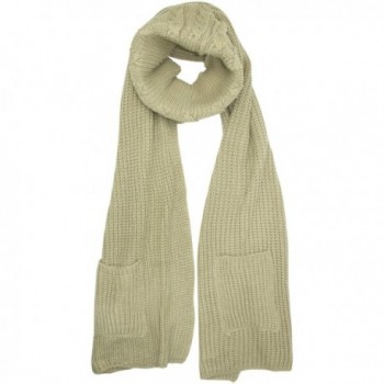 Cable Knit Cowl Scarf Wrap With Pockets - Taupe - C011QMSJF2P