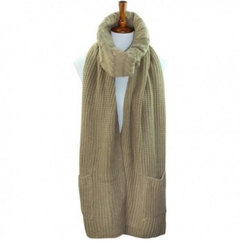 Taupe Knit Cowl Scarf Pockets in Cold Weather Scarves & Wraps