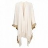 ZLYC Women's Shawl Wrap Open Front Fringe Poncho Cape Sweater Coat Cardigan - Beige-1 - CP187IKQIRM