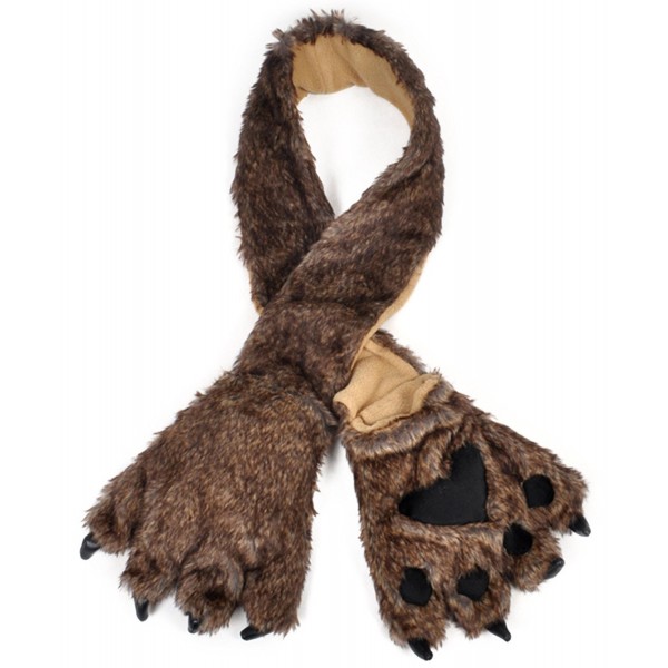 Animal Fur Scarf with Paw Mitten - Brown Wolf - C711QDL1HAN
