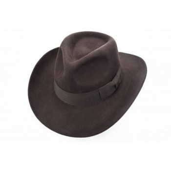 Mens Wool Crushable Indiana Jones Outback Safari Fedora Cowboy Western Hat Black - Brown - CQ12LC2UN35