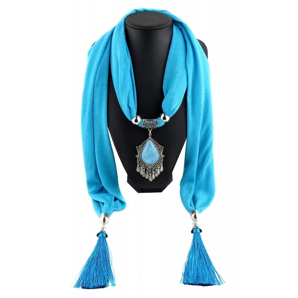 Long Resin Little Rhinestone Pendant Shawl Scarf Necklace - Light Blue - CT12OHAGX8J