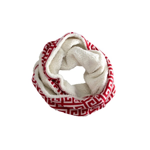 Modadorn Sherpa Lined Greek Key Pattern Infinity Scarf - Red - CM121D8ID67