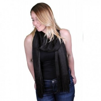 Funky Junque's Sheer Woven Metallic Sparkle Fringe Rectangle Scarf Shawl Wrap - Black - CK17Z3KOZUR