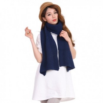 Anboor Luxurious Thick Knitted Scarf with Solid Color Super Warm Shawl for Women - Navy Blue - CZ185Y502WN
