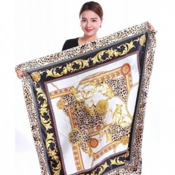 Bear Motion Collection - Womens 100% Large Silk Scarf with Leopard Print (43" X 43") - White - CV11T75I56H