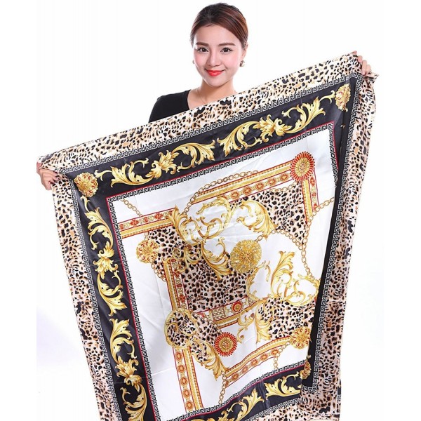 Bear Motion Collection - Womens 100% Large Silk Scarf with Leopard Print (43" X 43") - White - CV11T75I56H