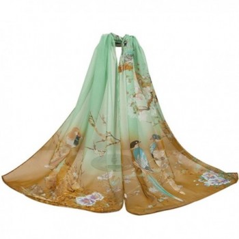 X&F Women's Birds Floral Long Chiffon Scarf Girls Summer Decorative Scarves - Coffee - CH12LAYMIVT