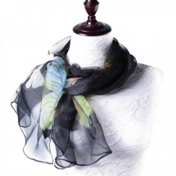 GSG Ladies Long Lightweight Butterfly Natural Silk Shawl Scarf Beach Wrap Nice Gifts ON SALE - Black - CO12BS9KJRR